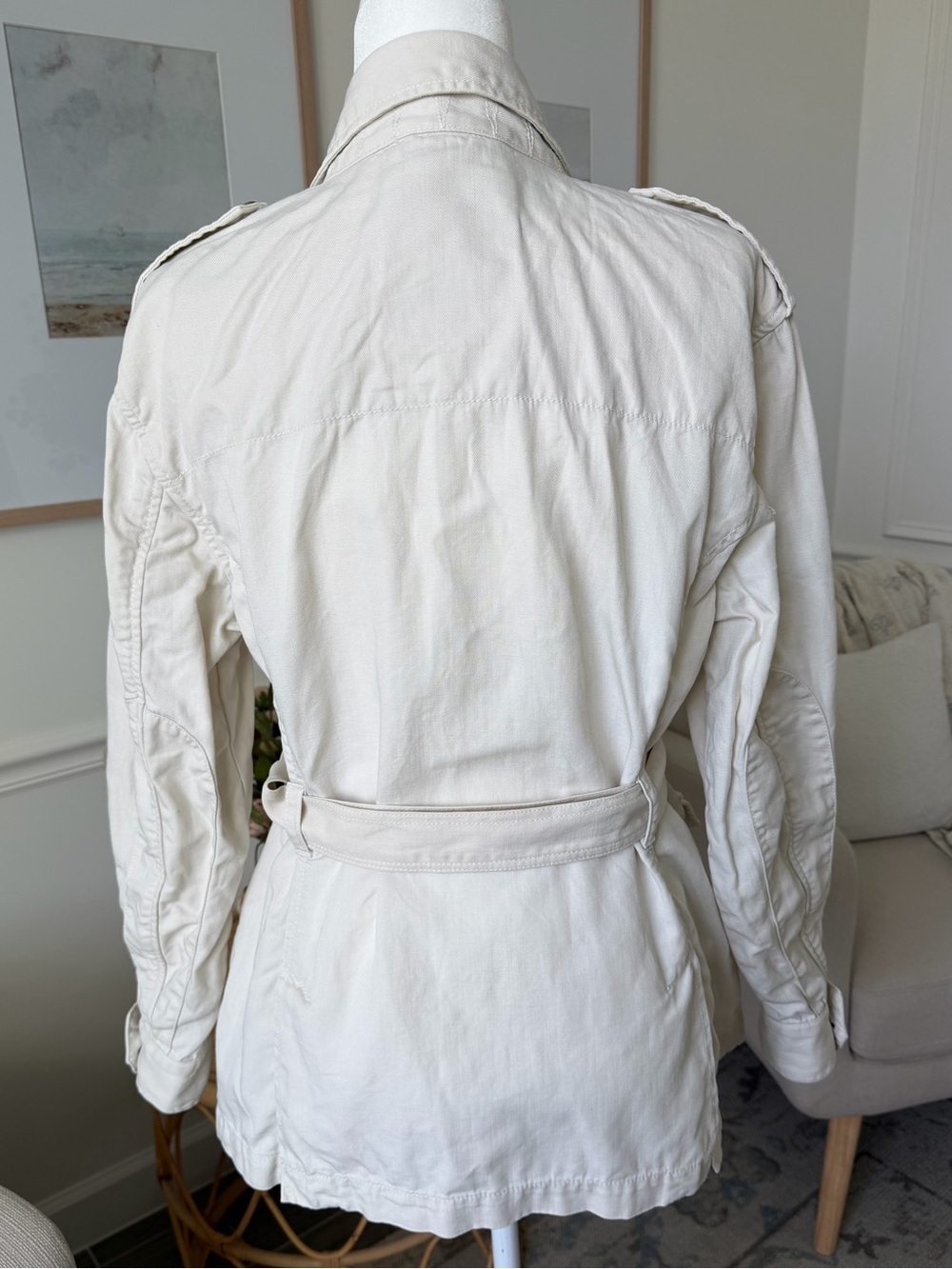 Banana Republic Heritage Linen Blend Safari Jacket Ivory Belted Utility Jacket - Picture 7 of 15